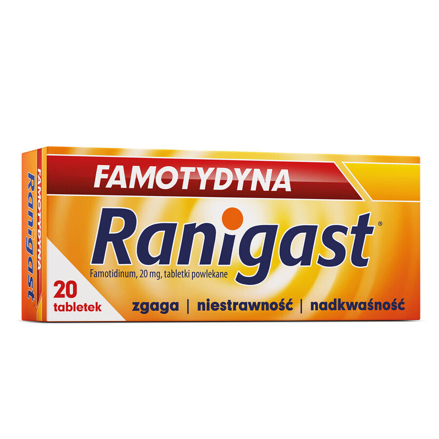 Famotidine Ranigast 20 mg, 20 comprimés pelliculés