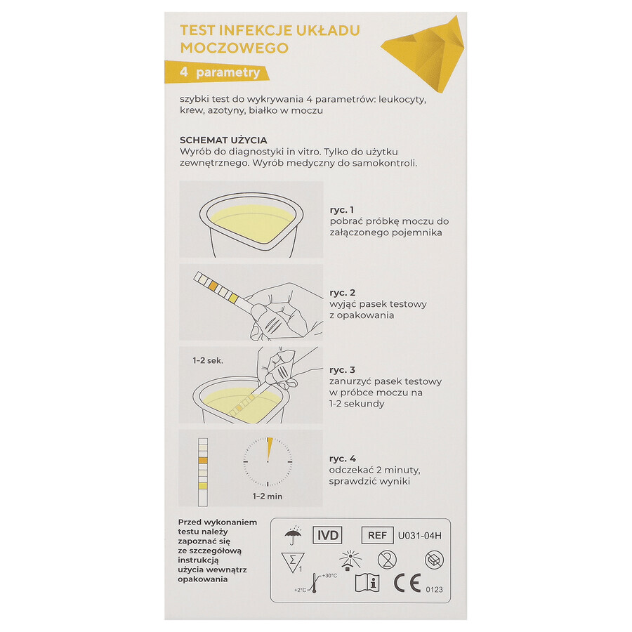 Diather Urinary Tract Infection Test, test à domicile pour la détection des leucocytes, du sang, des nitrites et des protéines dans l'urine, pour les enfants et les adultes, 1 pièce