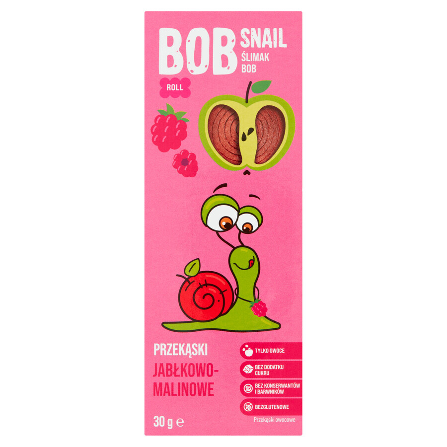 Bob Snail Roll Snack with fruit, apple, raspberry, 30 g