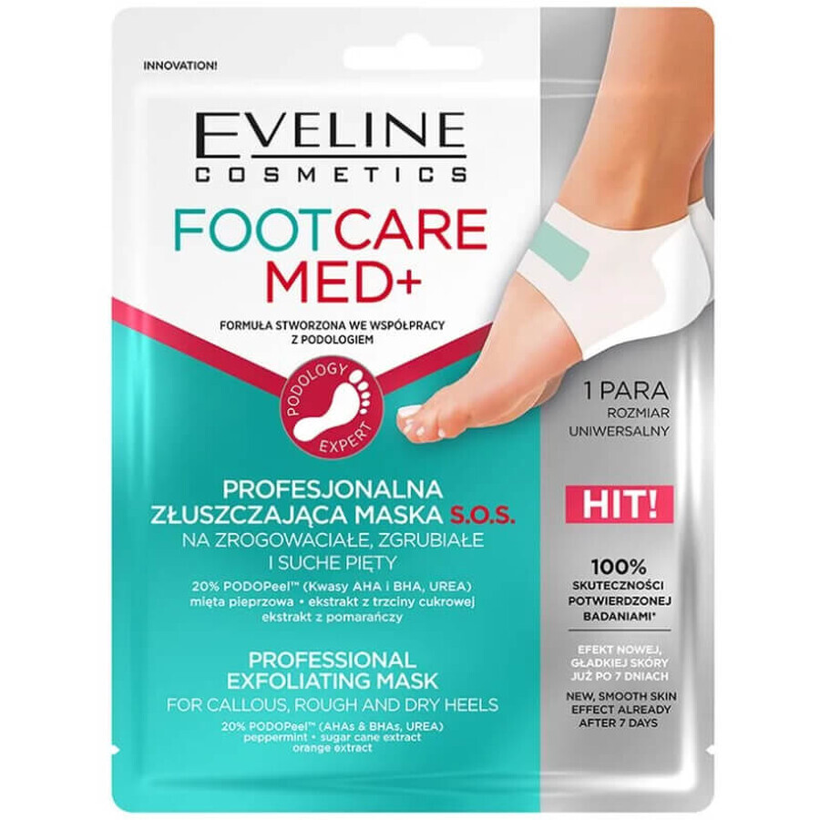 Eveline Cosmetics Fußpflege Med+, professionelle Peeling-Maske S.O.S. für schwielige, verhornte und trockene Fersen, 1 Paar