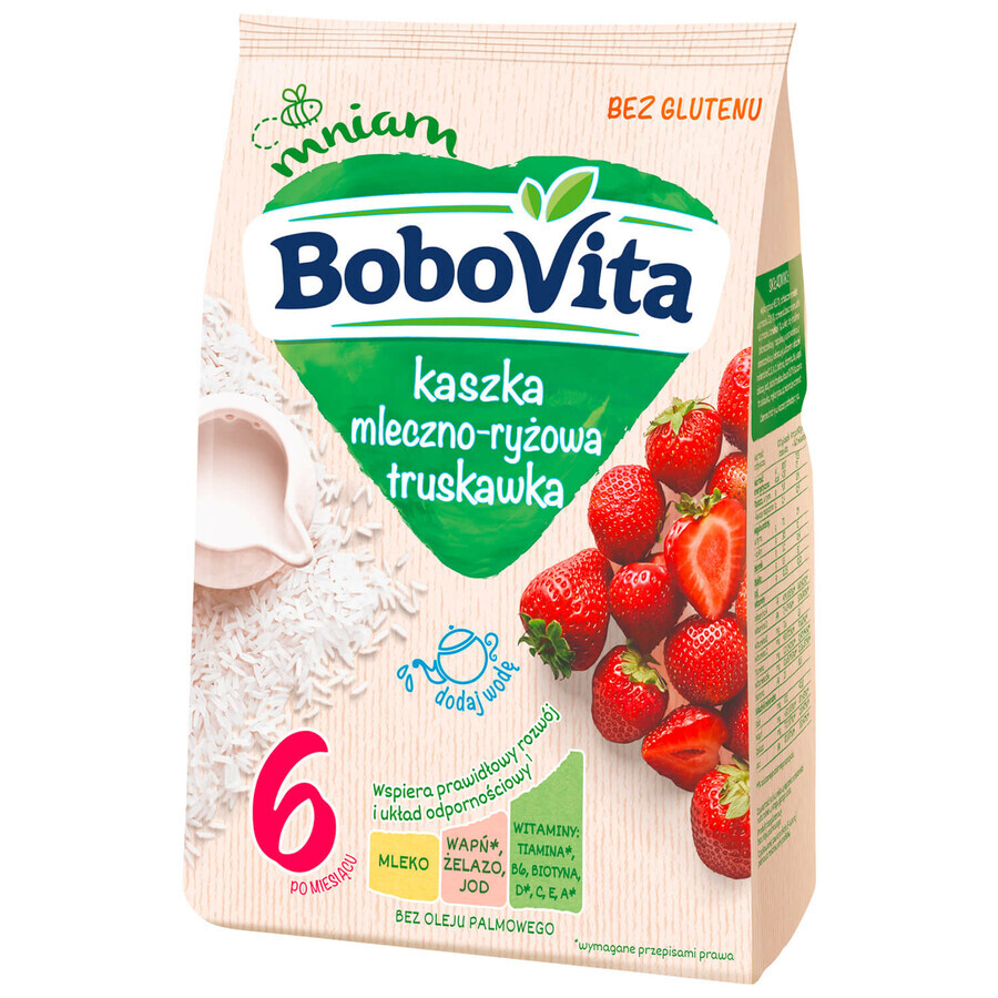 BoboVita Rice porridge with milk, strawberries, gluten-free, after 6 months, 230 g