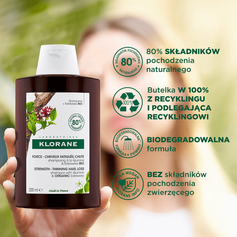 Klorane, shampoo met kinine en biologische edelweiss tegen haaruitval en gebrek aan vitaliteit, 200 ml