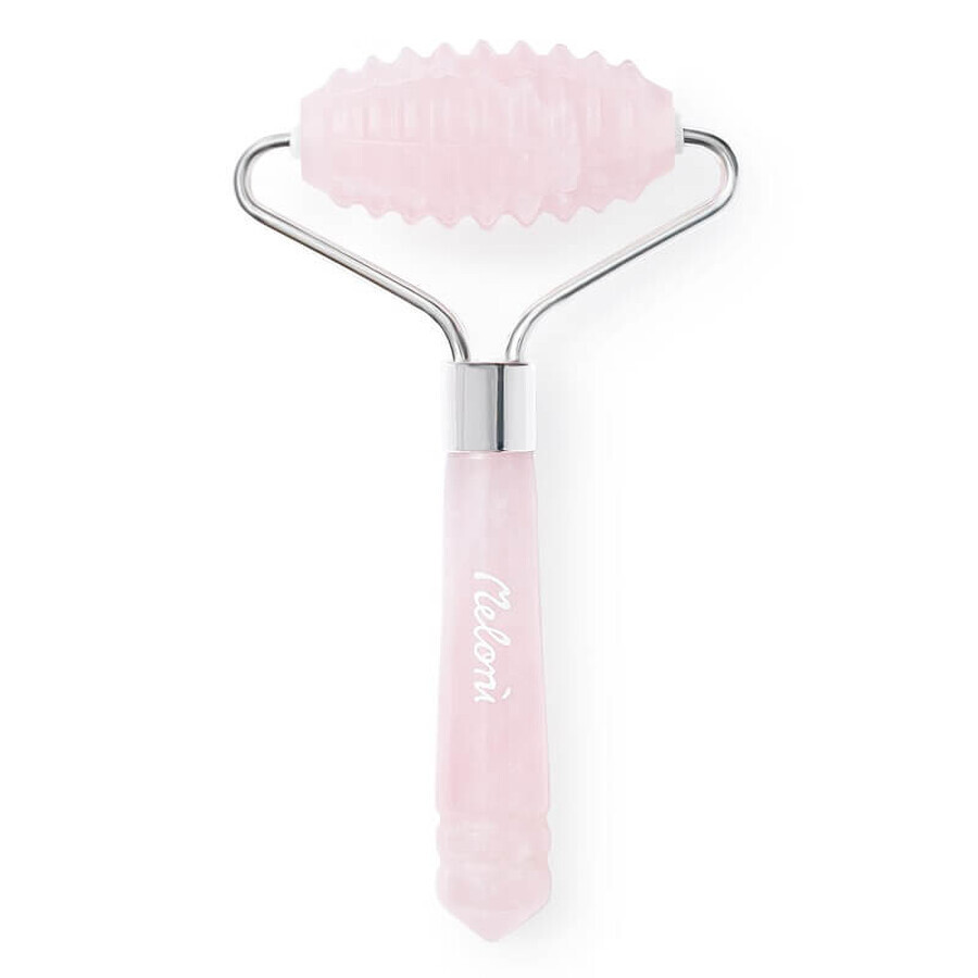 Mini textured pink quartz facial massage roller, Meloni Care