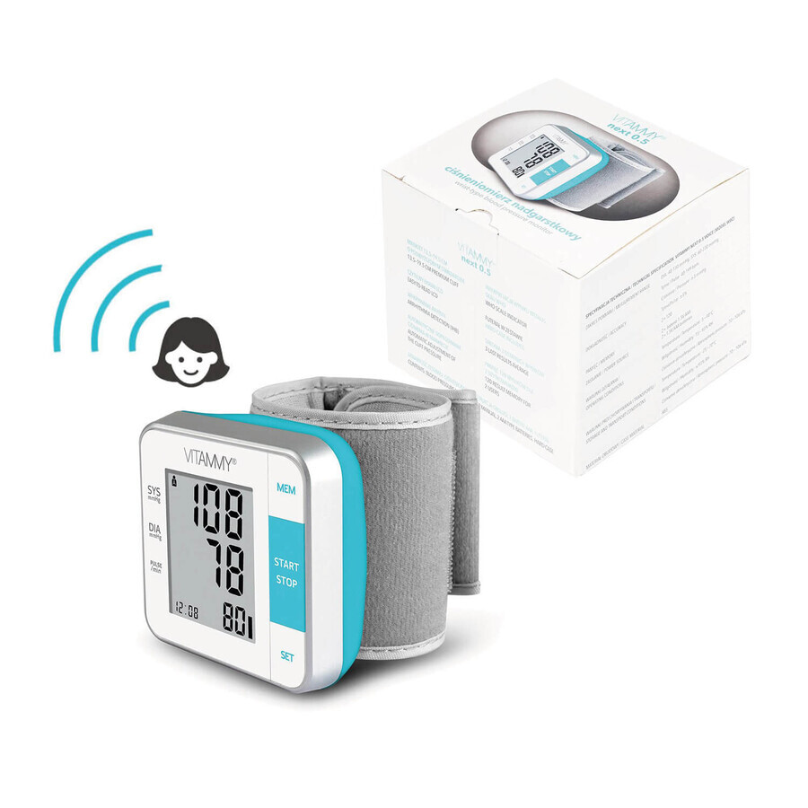 Vitammy Next 0.5 Voice, automatische polsbloeddrukmeter met spraakfunctie, met LCD-display