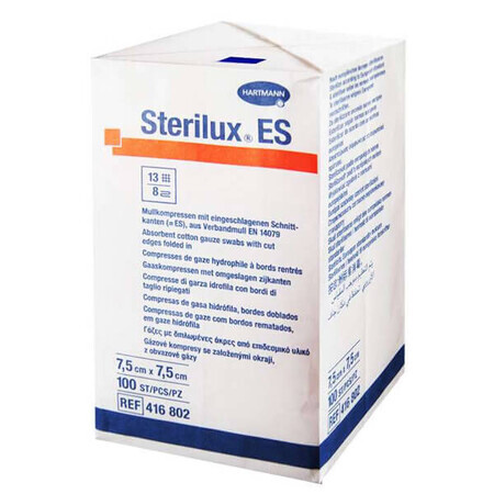 Sterilux ES, steriele gaasjes, 13-draads, 8 lagen, 7,5 cm x 7,5 cm, 100 stuks