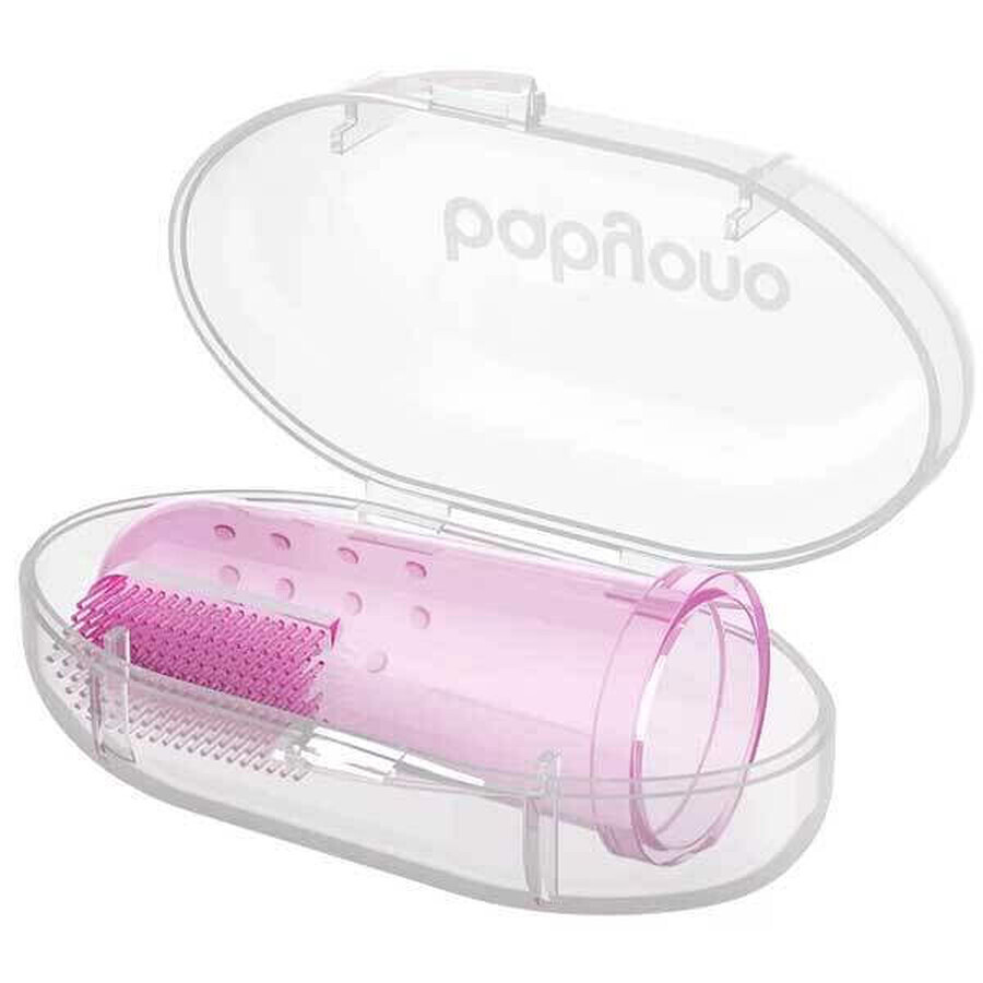 BabyOno, vingerborstel voor eerste tandjes, silicone, roze, 723/03, 1 st