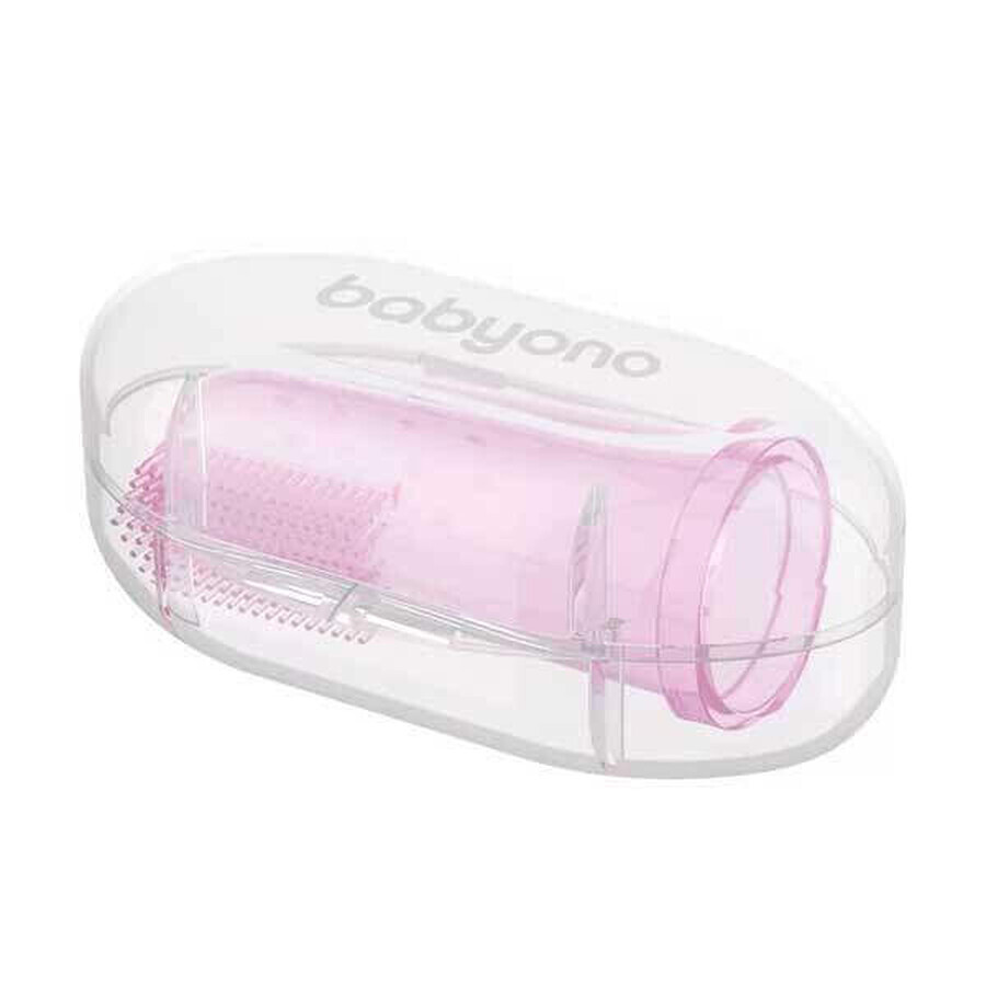 BabyOno, vingerborstel voor eerste tandjes, silicone, roze, 723/03, 1 st