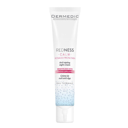 Dermedic Redness Calm, crème de nuit anti-âge, peau vasculaire avec tendance à l'hyperréactivité, érythème et rosacée, 40 ml