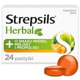 Strepsils Kruiden, honing, melisse en propolis smaak, suikervrij, 24 zuigtabletten 