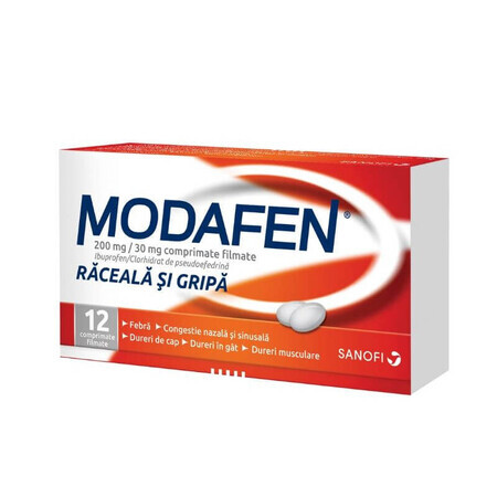 Modafen raceala si gripa, 12 comprimate, Sanofi