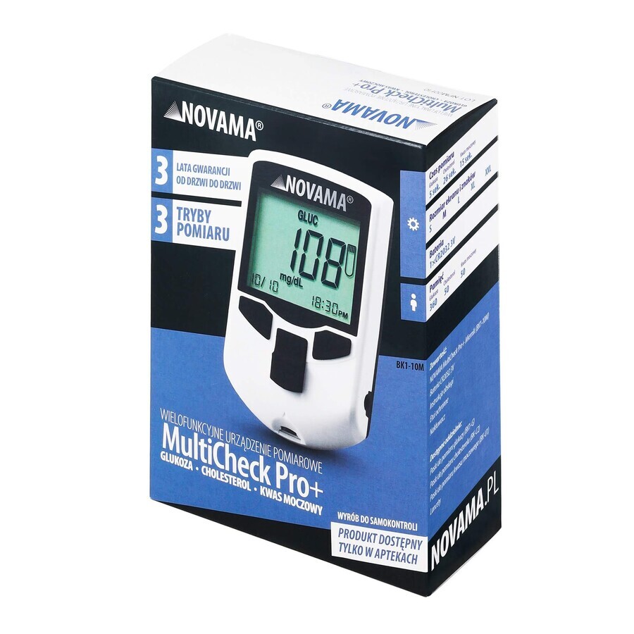 Novama MultiCheck Pro+, een multifunctioneel meetapparaat voor het meten van glucose, cholesterol en urinezuur