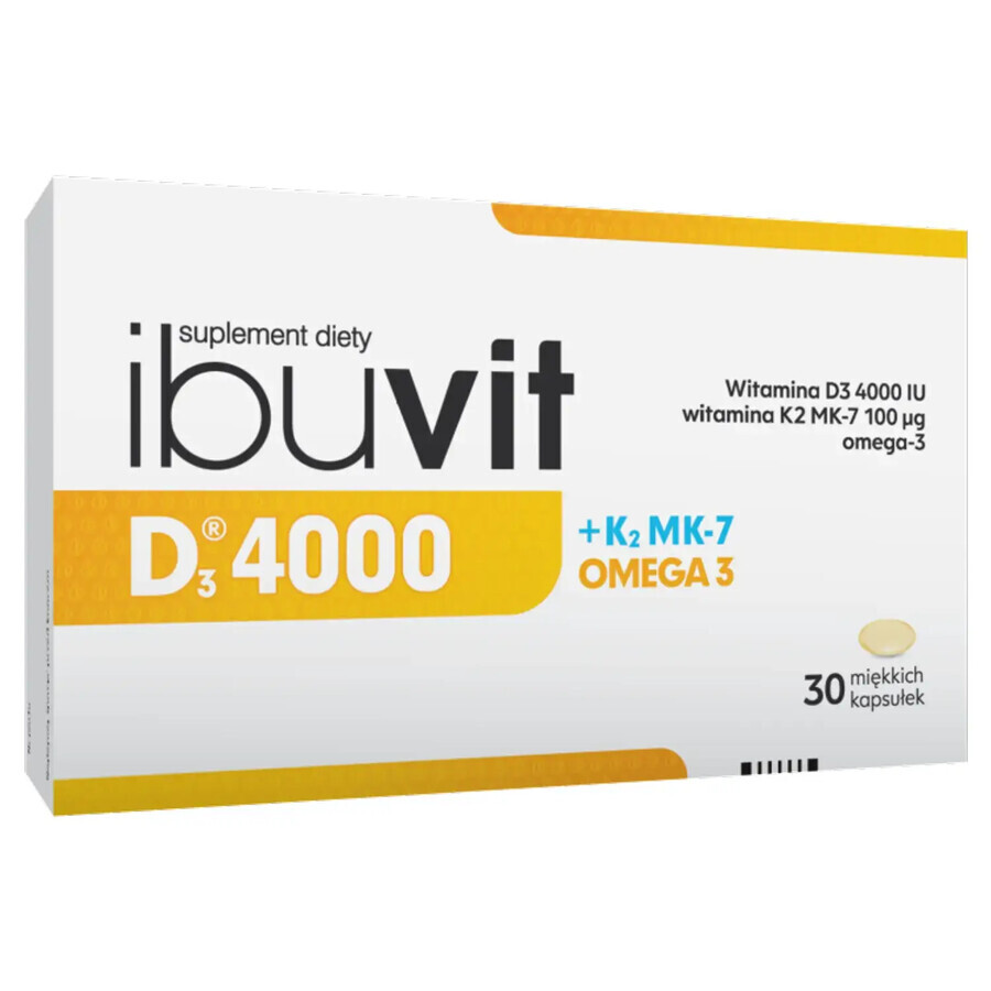 Ibuvit D3 4000 + K2 MK-7 Omega 3, 30 cápsulas blandas