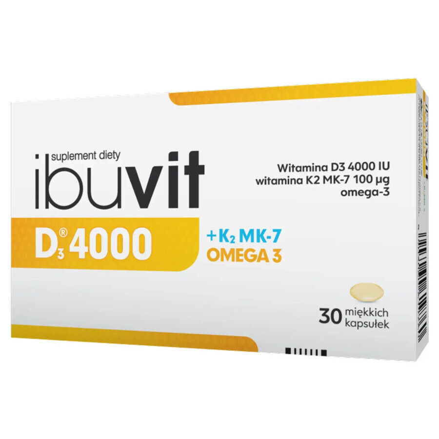 Ibuvit D3 4000 + K2 MK-7 Omega 3, 30 cápsulas blandas