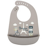 Canpol Babies, bavaglino in silicone con tasca, Bonjour Paris, beige, da 4 mesi, 1 pezzo