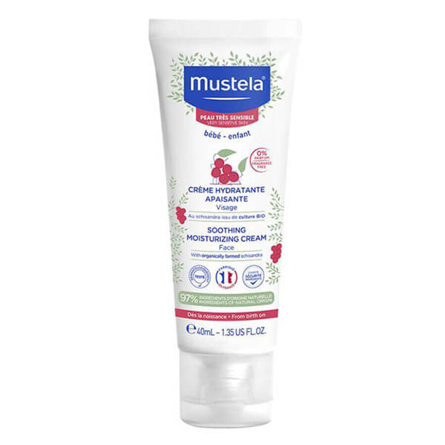 Mustela Bebe Enfant, verzachtende vochtinbrengende crème voor het gezicht, voor de zeer gevoelige huid, vanaf de geboorte, 40 ml