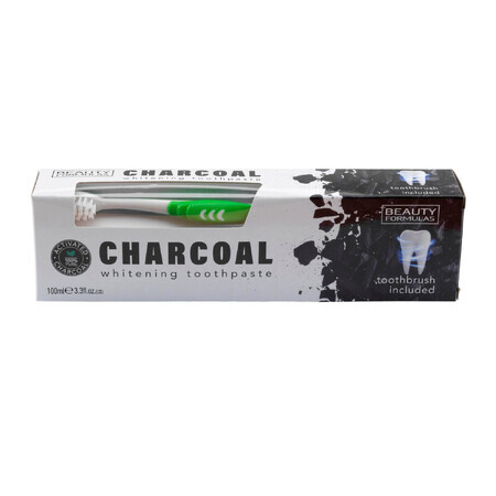 Beauty Formulas Charcoal, whitening tandpasta met actieve kool, 100 ml + tandenborstel, 1 stuk