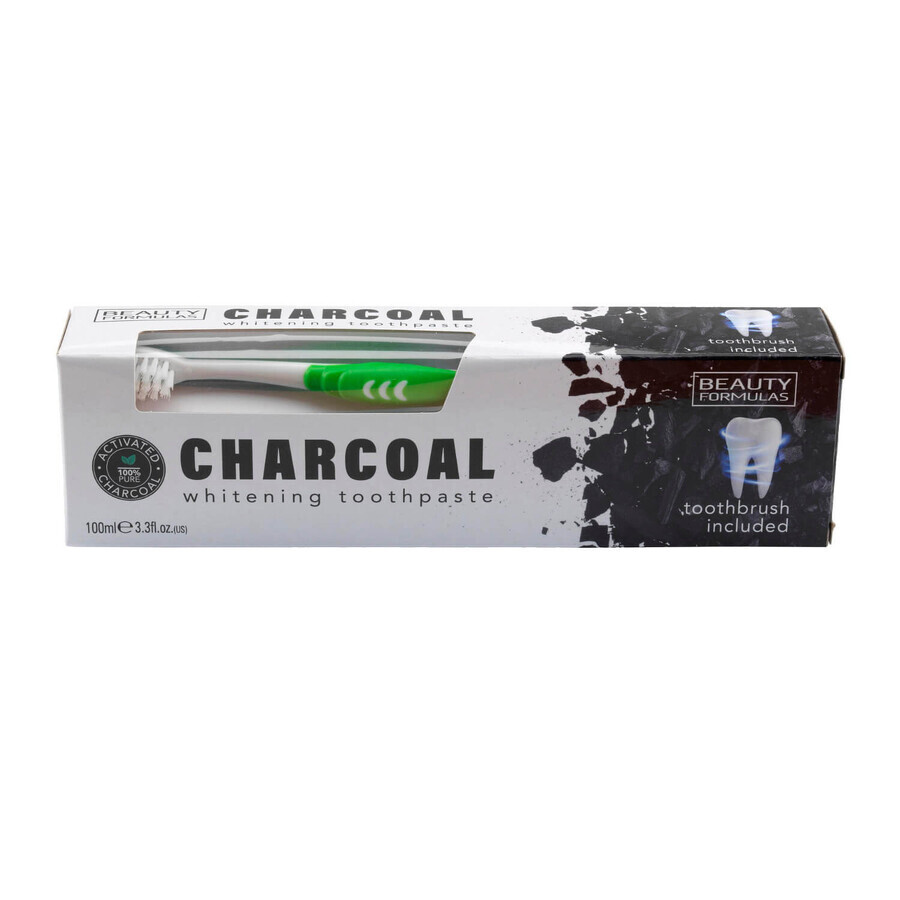 Beauty Formulas Charcoal, whitening tandpasta met actieve kool, 100 ml + tandenborstel, 1 stuk