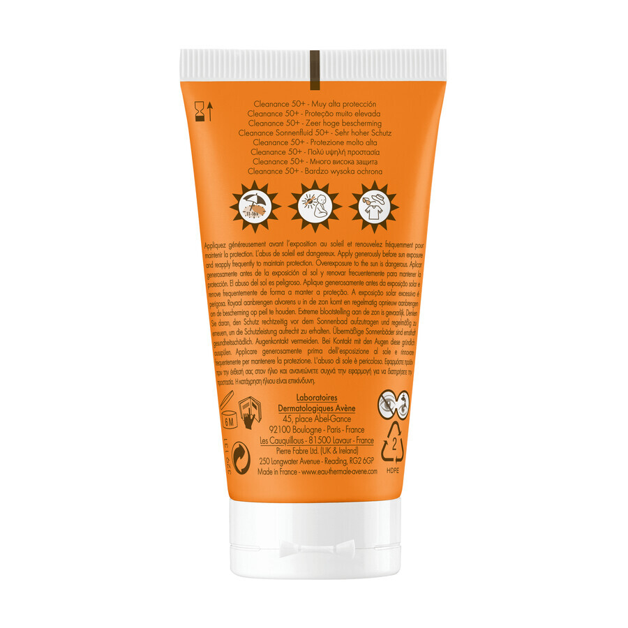 Avene Cleanance Sun, crema protettiva per il viso, pelle grassa e tendente alle imperfezioni, SPF 50+, 50 ml