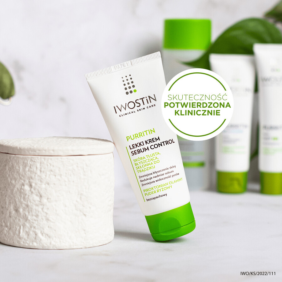 Iwostin Purritin, crema ligera Sebum Control, piel grasa, brillante y con tendencia acneica, 60 ml