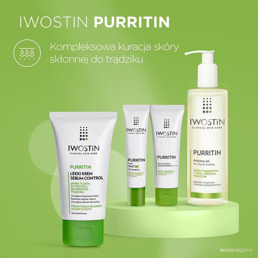 Iwostin Purritin, crema ligera Sebum Control, piel grasa, brillante y con tendencia acneica, 60 ml