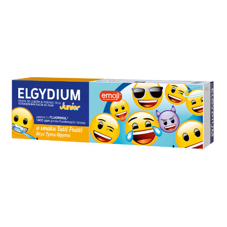 Elgydium Junior Emoji, gel dentífrico para niños, Tutti-frutti, 7-12 años, 50 ml