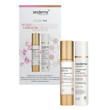 Set Sesderma, Reti-Age, gel-cremă anti-îmbătrânire, 50 ml + Azelac RU, emulsie iluminatoare, SPF 50, 50 ml