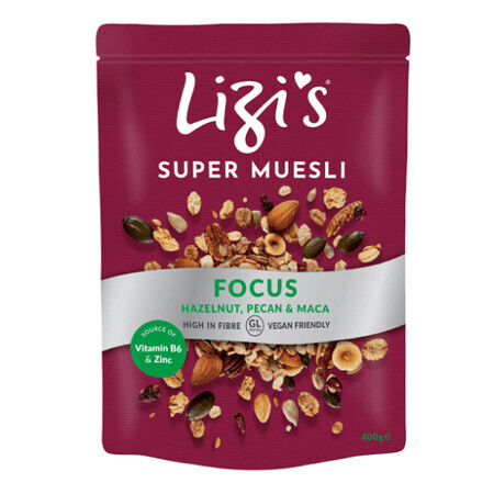 Muesli con nocciole, mandorle e noci pecan Focus, 400 g, Lizi's