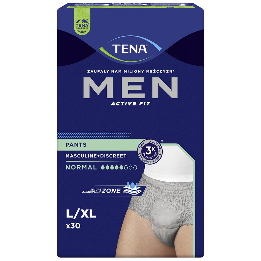 Tena Men Active Fit Pants, chiloți absorbanți pentru bărbați, mărimea L/XL, 95-130 cm, Normal, 30 bucăți