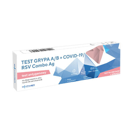 Diather Test Influenza A/B + COVID-19/RSV Combo Ag, antigeentest voor 4 virussen, 1 stuk