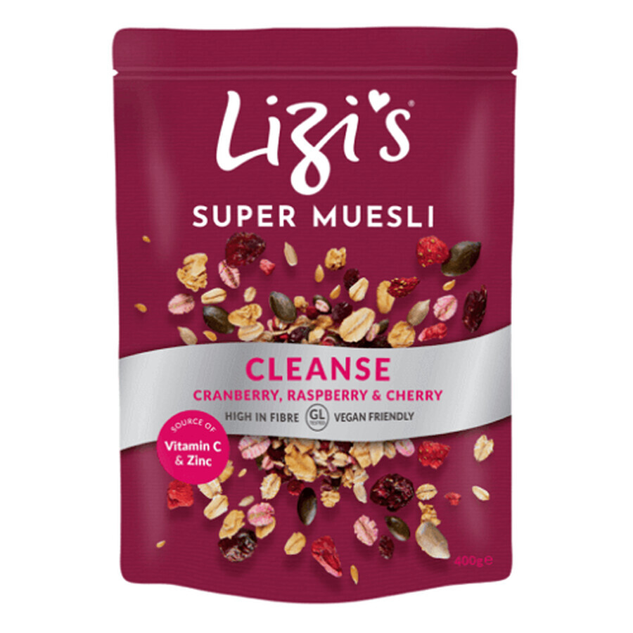 Musli cu merisoare, zmeura si cirese Cleanse, 400 g, Lizi's