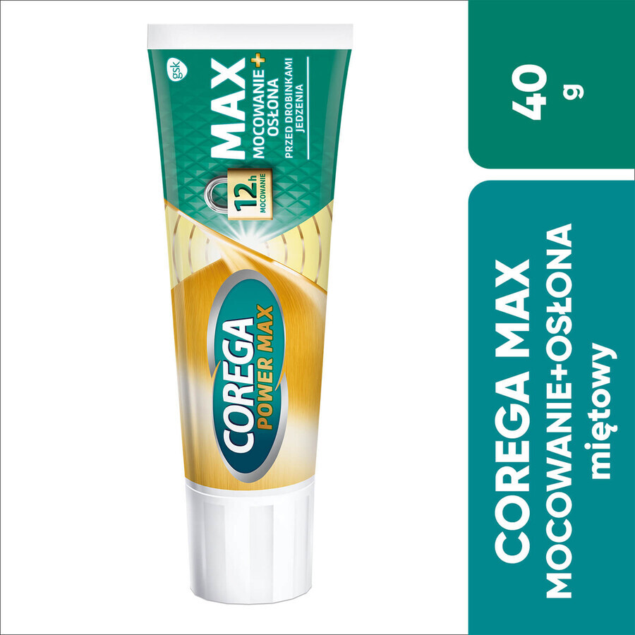 Corega Power Max Fixation + Cover, bevestigingscrème voor kunstgebitten, munt, 40 g