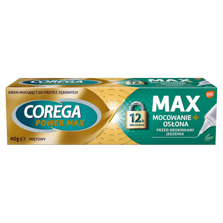 Corega Power Max Fixation + Cover, bevestigingscrème voor kunstgebitten, munt, 40 g