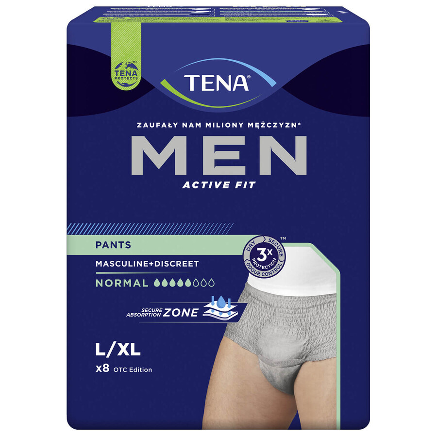 Tena Men Active Fit Pants, chiloți absorbanți pentru bărbați, mărimea L/XL, 95-130 cm, Normal, 8 bucăți