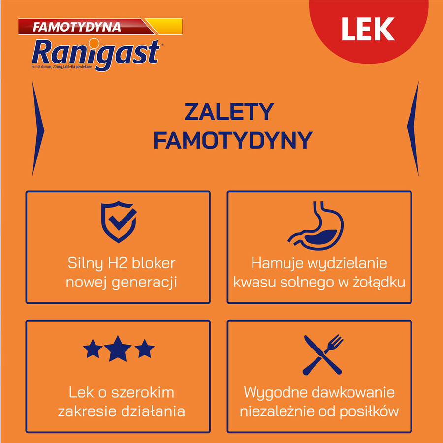 Famotidine Ranigast 20 mg, 30 film-coated tablets