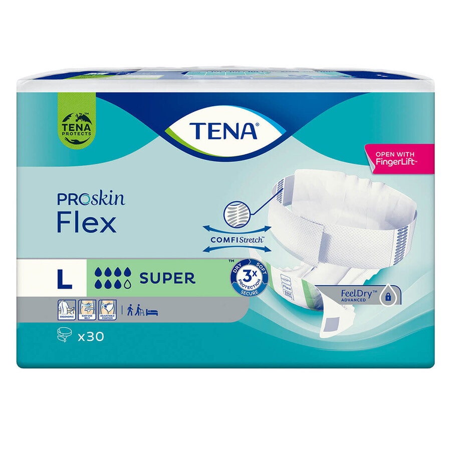 Tena Flex ProSkin, scutece, mărimea L, 83-120 cm, Super, 30 buc