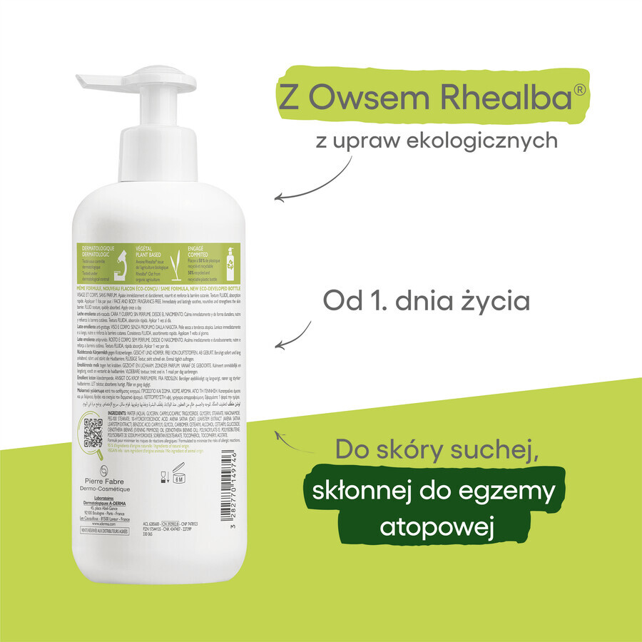 A-Derma Exomega Control, emollient milk, 400 ml