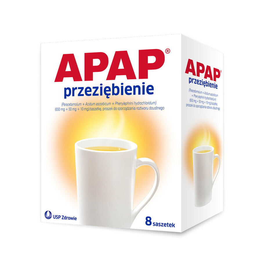 Apap Przeziębienie Max 1000 mg + 50 mg + 12,2 mg, poeder voor orale oplossing, 8 sachets