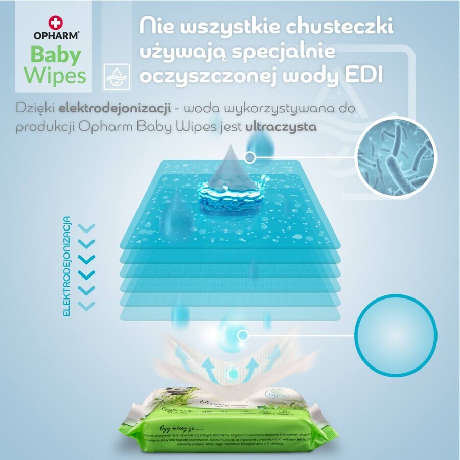 Opharm Baby Wipes, Feuchttücher, 99% Wasser, 64 Stück