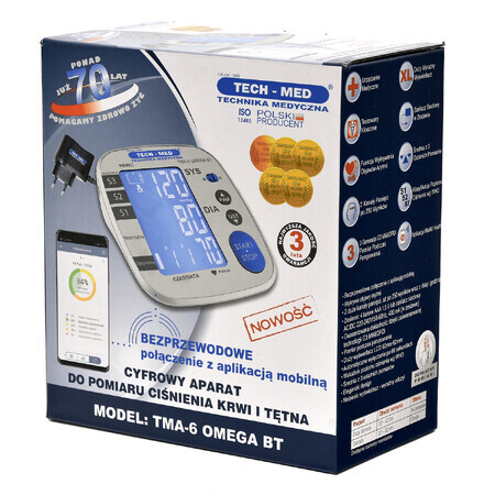 Tech-Med TMA-6 Omega, automatische bovenarm bloeddrukmeter met voeding