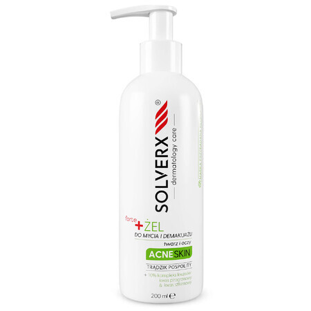 Solverx Acne Skin Forte, Reinigungs- und Abschminkgel für Gesicht und Augen, 200 ml