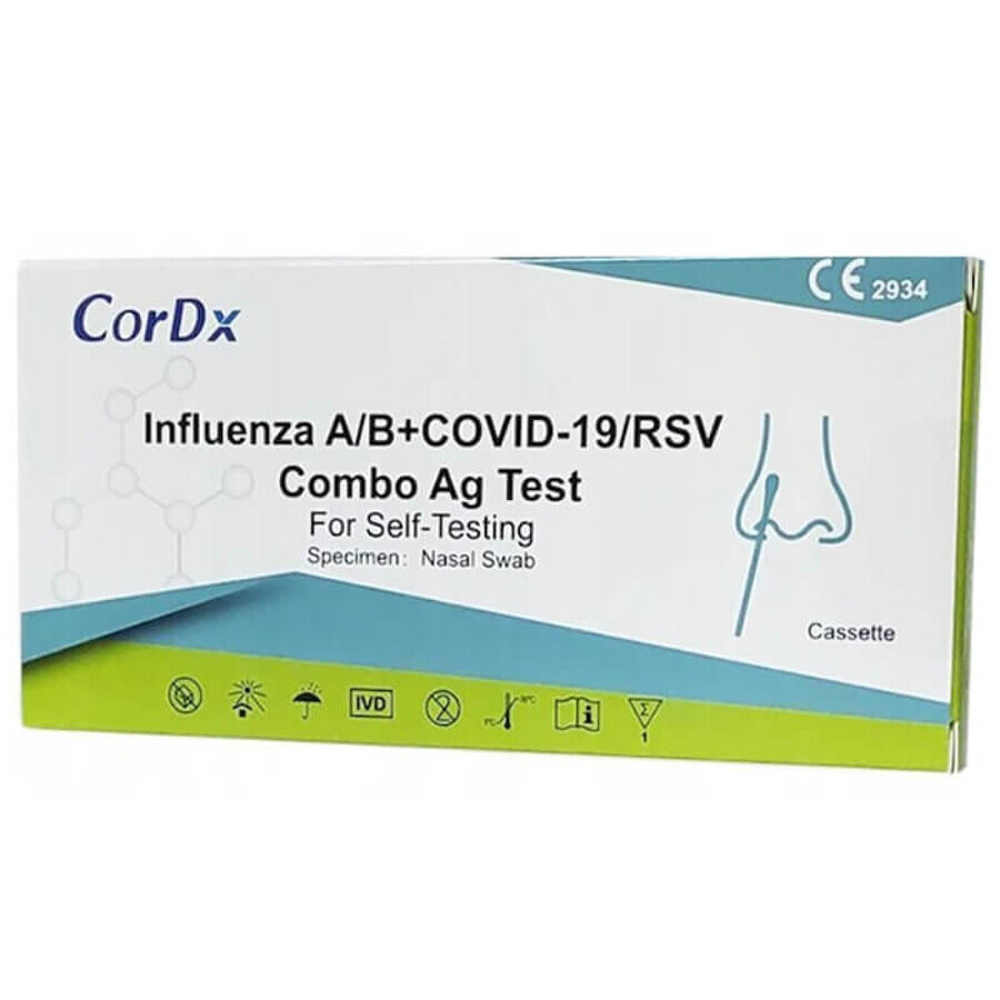 CorDx Influenza A/B + COVID-19/RSV Combo Ag, antigeentest voor 4 virussen, 1 stuk