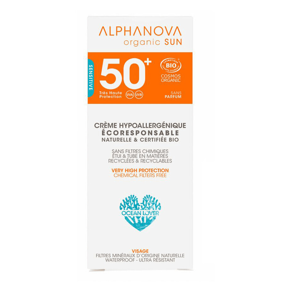 Alphanova Sun Bio, Sonnenschutzmittel, hypoallergen, SPF 50, 50 g