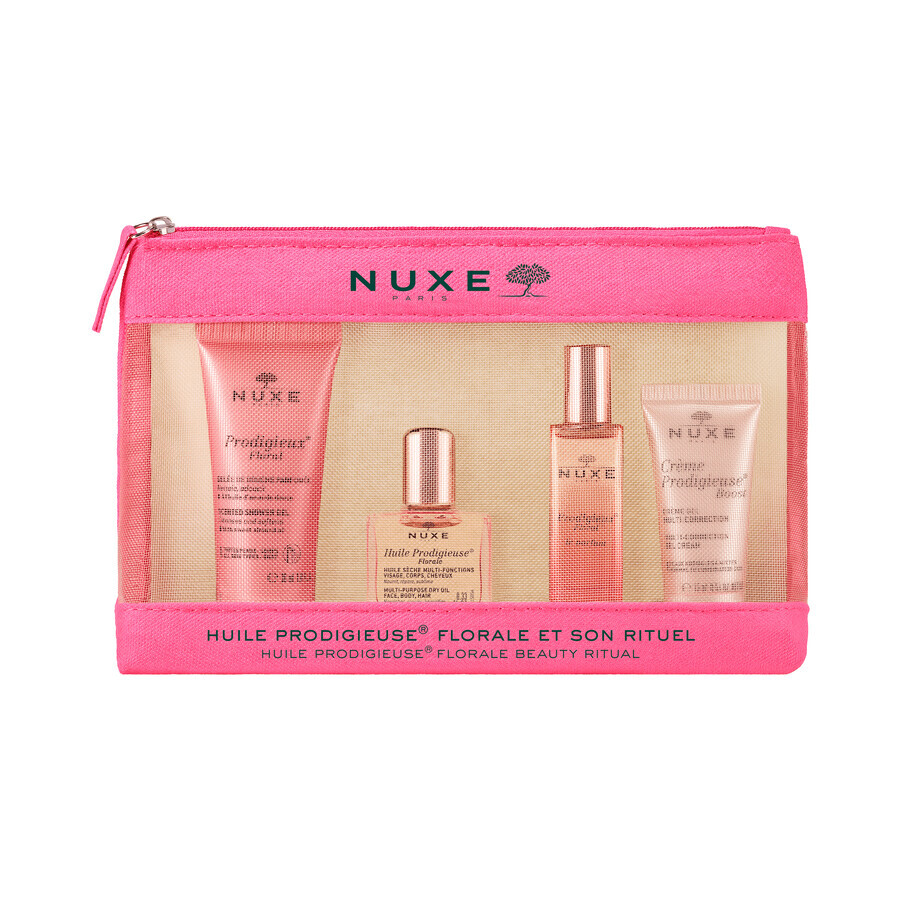 Nuxe Prodigieuse Florale Cosmetic Kit 2023, douchegel, 30 ml + droge olie, 10 ml + parfum, 15 ml + gelcrème, 15 ml