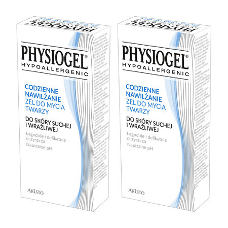 Physiogel Set idratante quotidiano, gel detergente per il viso, pelle secca e sensibile, 2 x 150 ml