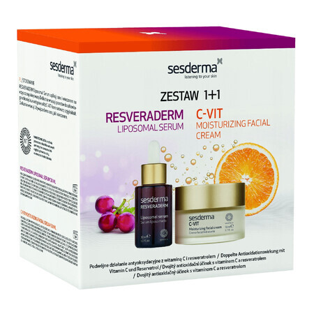 Sesderma Set, C-Vit, feuchtigkeitsspendende Gesichtscreme, 50 ml + Resveraderm Antiox, Liposomenserum, 30 ml