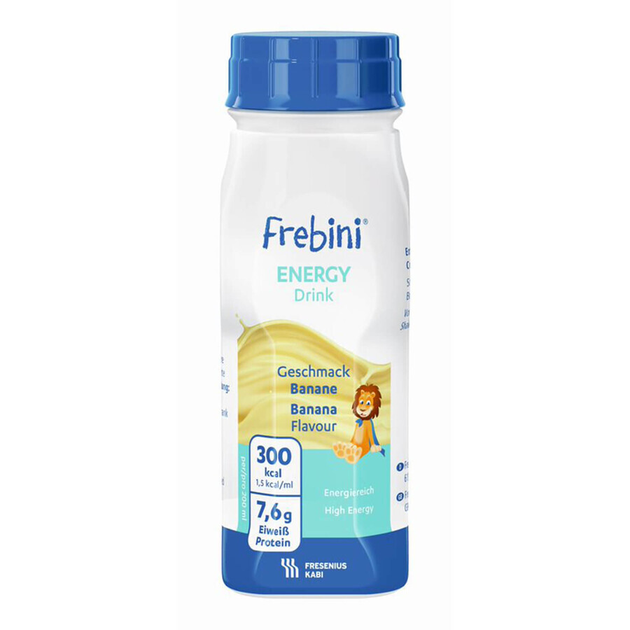 Frebini Energy Drink, Nährstoffpräparat für Kinder von 1-12 Jahren, Geschmacksrichtung Banane, 4 x 200 ml