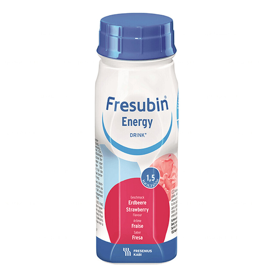 Fresubin Energy Drink, Nährstoffpräparat, Erdbeergeschmack, 4 x 200 ml