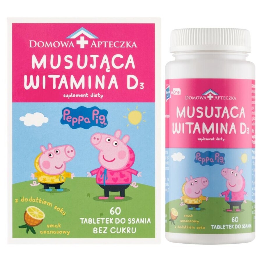 Peppa Pig Vitamine D3 effervescente, à partir de 3 ans, goût ananas, 60 comprimés à sucer