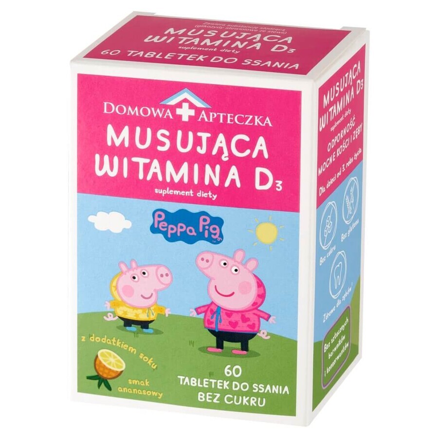 Peppa Pig Vitamine D3 effervescente, à partir de 3 ans, goût ananas, 60 comprimés à sucer