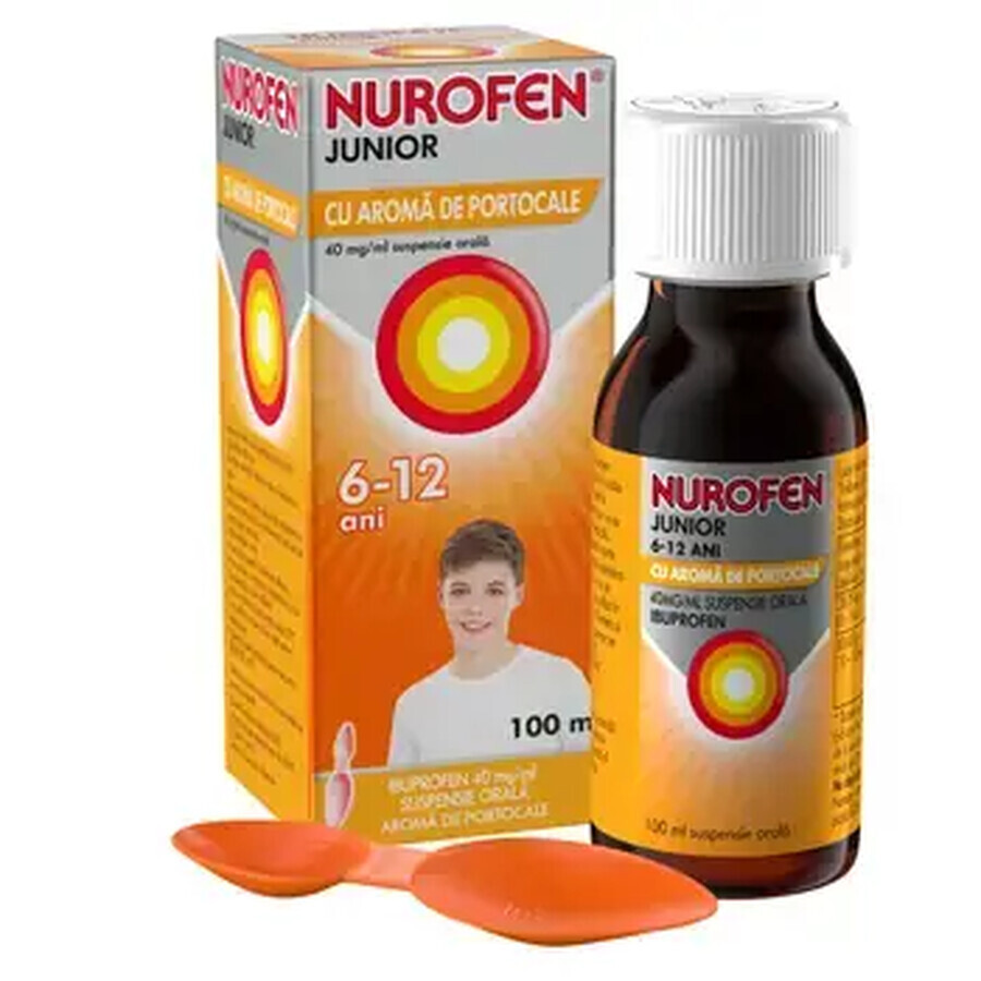 Nurofen Junior cu aromă de portocale, 6-12 ani, 100 ml, Reckitt Benckiser Healthcare